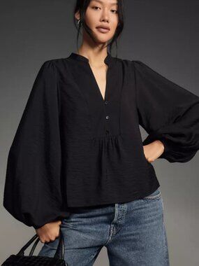 Anthropologie Puff Sleeve Textured Blouse – NWT – Balloon Sleeve Top Plus Size 2